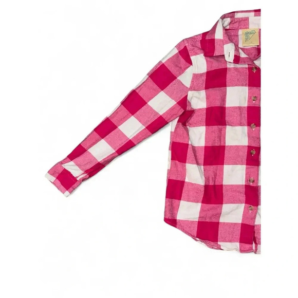 There Abouts Girls Pink White Checkered Button Down Flannel Size Large 14 - Picture 3 of 6